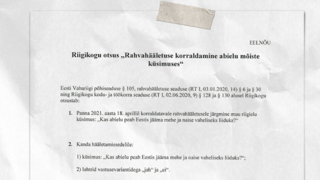 Täna läheb käiku abielureferendumi ärahoidmise plaan